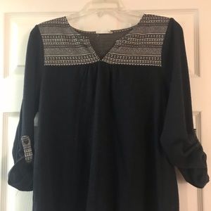 Navy button sleeved top, like sweater material